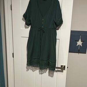 Green Dress with Lace Trim